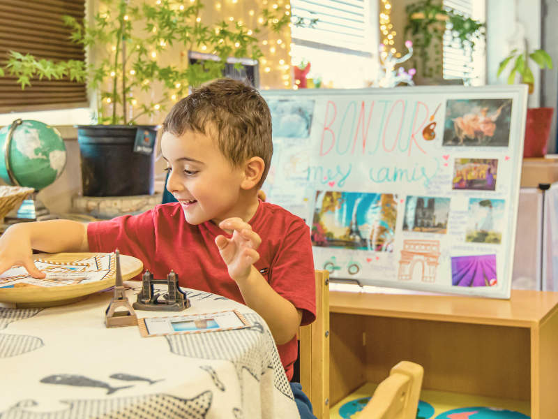 Child working independently in a classroom